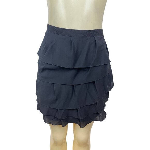 The Limited Womens Tiered Black Ruffle Mini Skirt W/ Side Zipper Size 6 - New - Picture 1 of 8